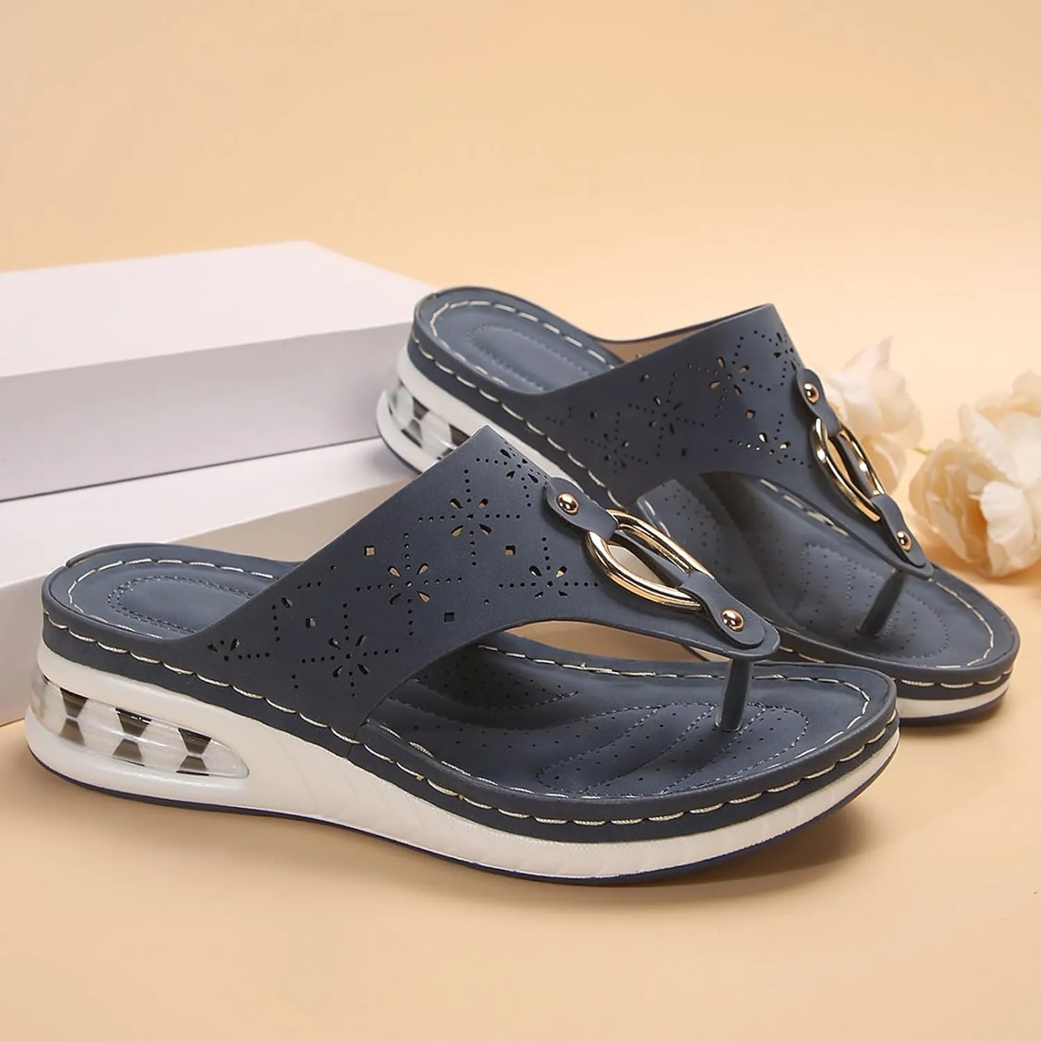 2025 Women's Wedge Sandals with Arch Support Lightweight Comfort Dressy Sandals Breathable Beach Flip Flops
