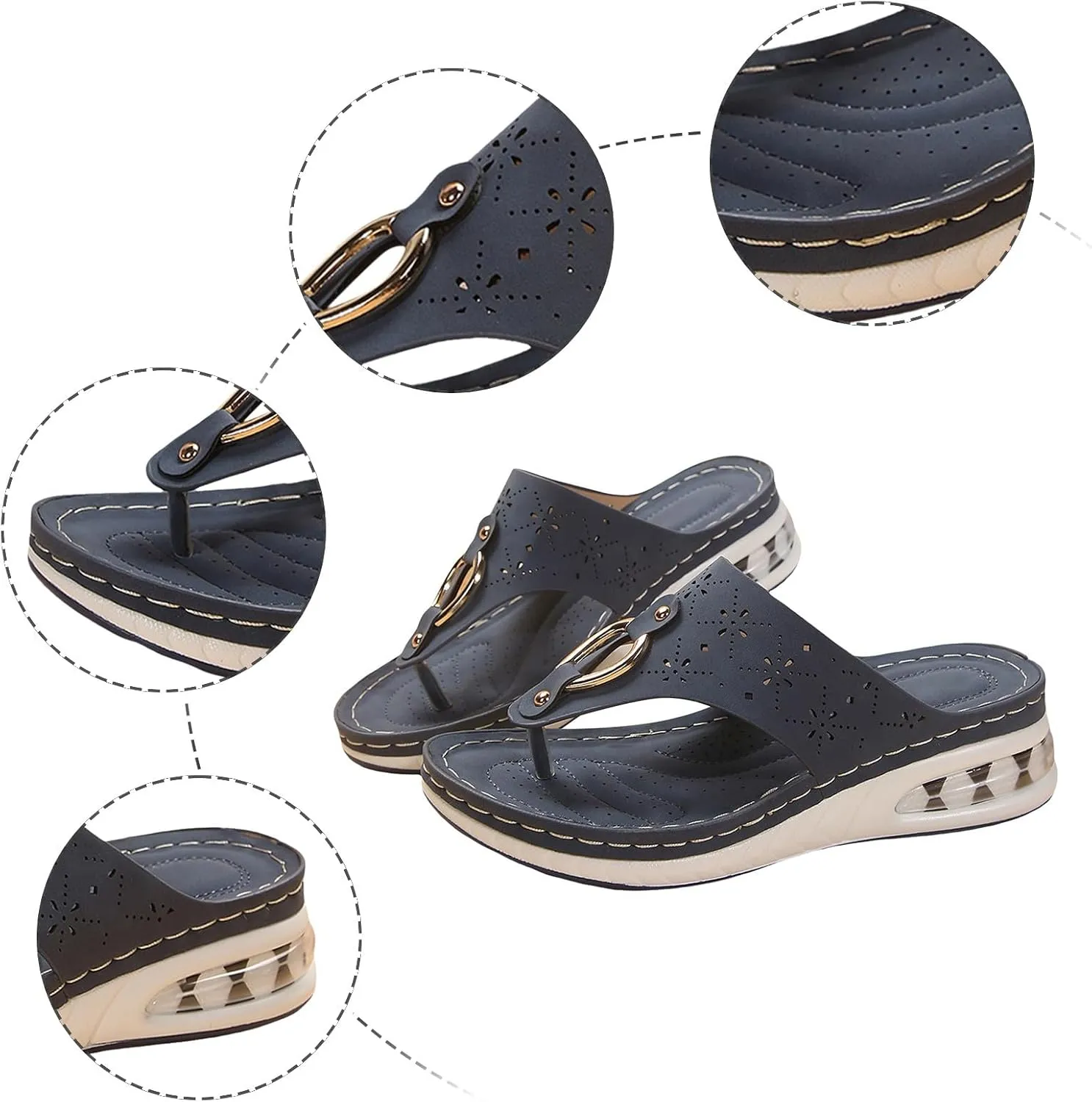 2025 Women's Wedge Sandals with Arch Support Lightweight Comfort Dressy Sandals Breathable Beach Flip Flops