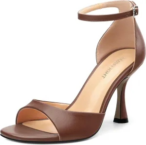 AMBELIGHT Women`s Stiletto High Round Open Toe Pumps Ankle Strap Buckle Peep Kitten Heels Sexy Dressy Sandals Wedding Evening Party Summer Shoes For Women 3.5 Inch
