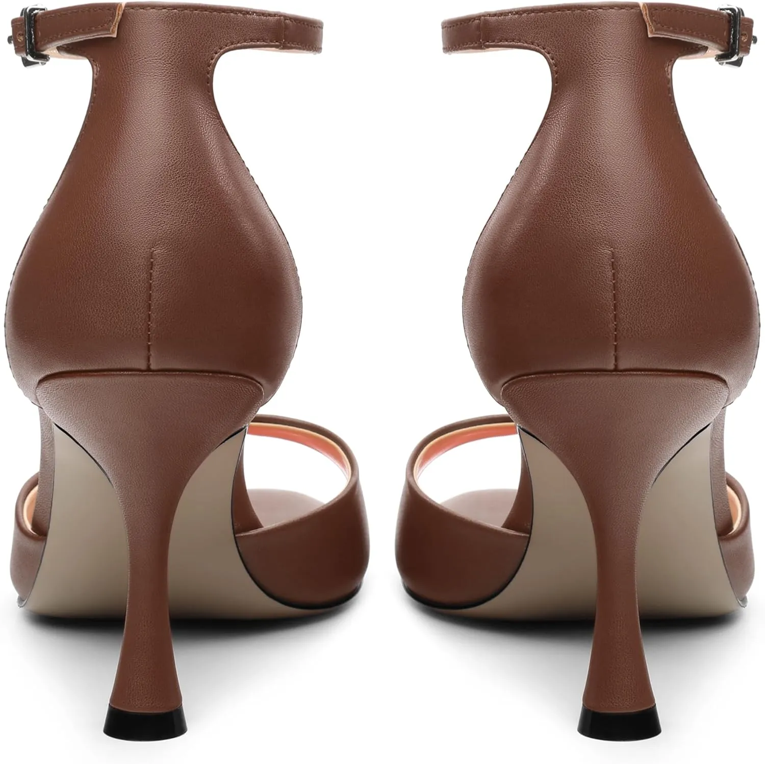 AMBELIGHT Women`s Stiletto High Round Open Toe Pumps Ankle Strap Buckle Peep Kitten Heels Sexy Dressy Sandals Wedding Evening Party Summer Shoes For Women 3.5 Inch