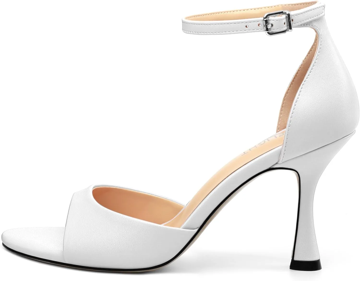 AMBELIGHT Women`s Stiletto High Round Open Toe Pumps Ankle Strap Buckle Peep Kitten Heels Sexy Dressy Sandals Wedding Evening Party Summer Shoes For Women 3.5 Inch