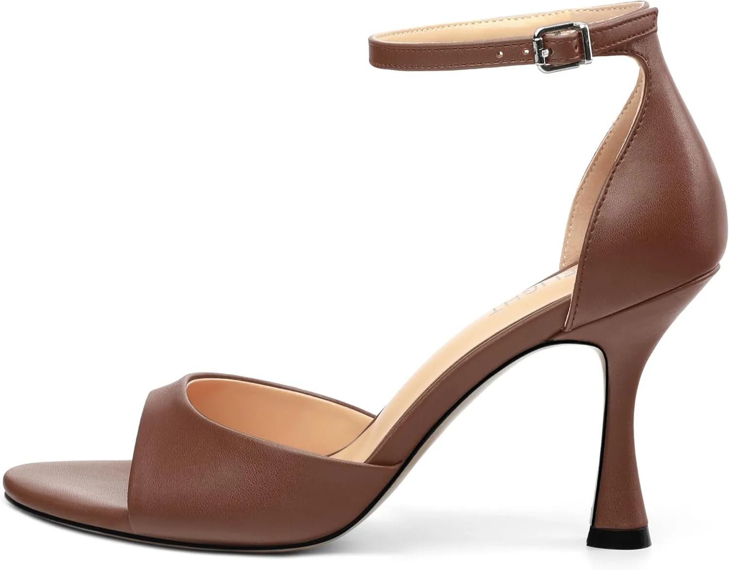 AMBELIGHT Women`s Stiletto High Round Open Toe Pumps Ankle Strap Buckle Peep Kitten Heels Sexy Dressy Sandals Wedding Evening Party Summer Shoes For Women 3.5 Inch