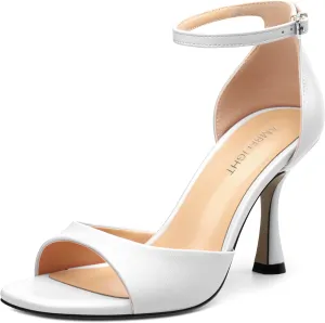 AMBELIGHT Women`s Stiletto High Round Open Toe Pumps Ankle Strap Buckle Peep Kitten Heels Sexy Dressy Sandals Wedding Evening Party Summer Shoes For Women 3.5 Inch