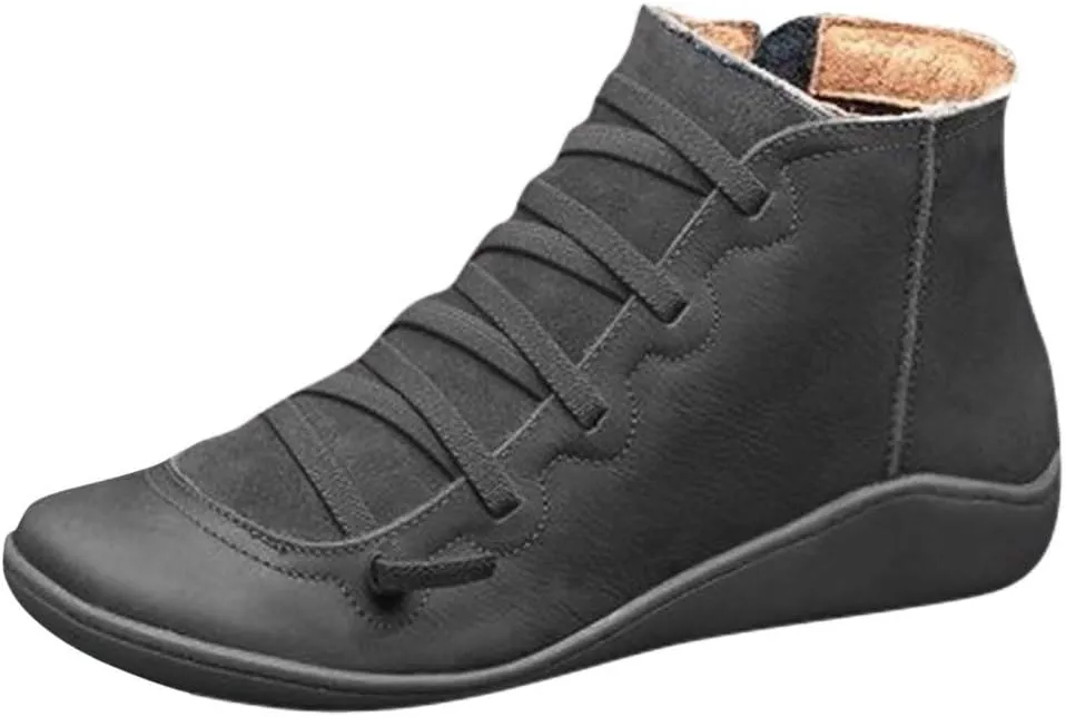 Ankle Booties for Women Flat Heel,Women’s Ankle Boots Fashion Lace Up Side Zip Vintage Booties Low Heel Arch Support