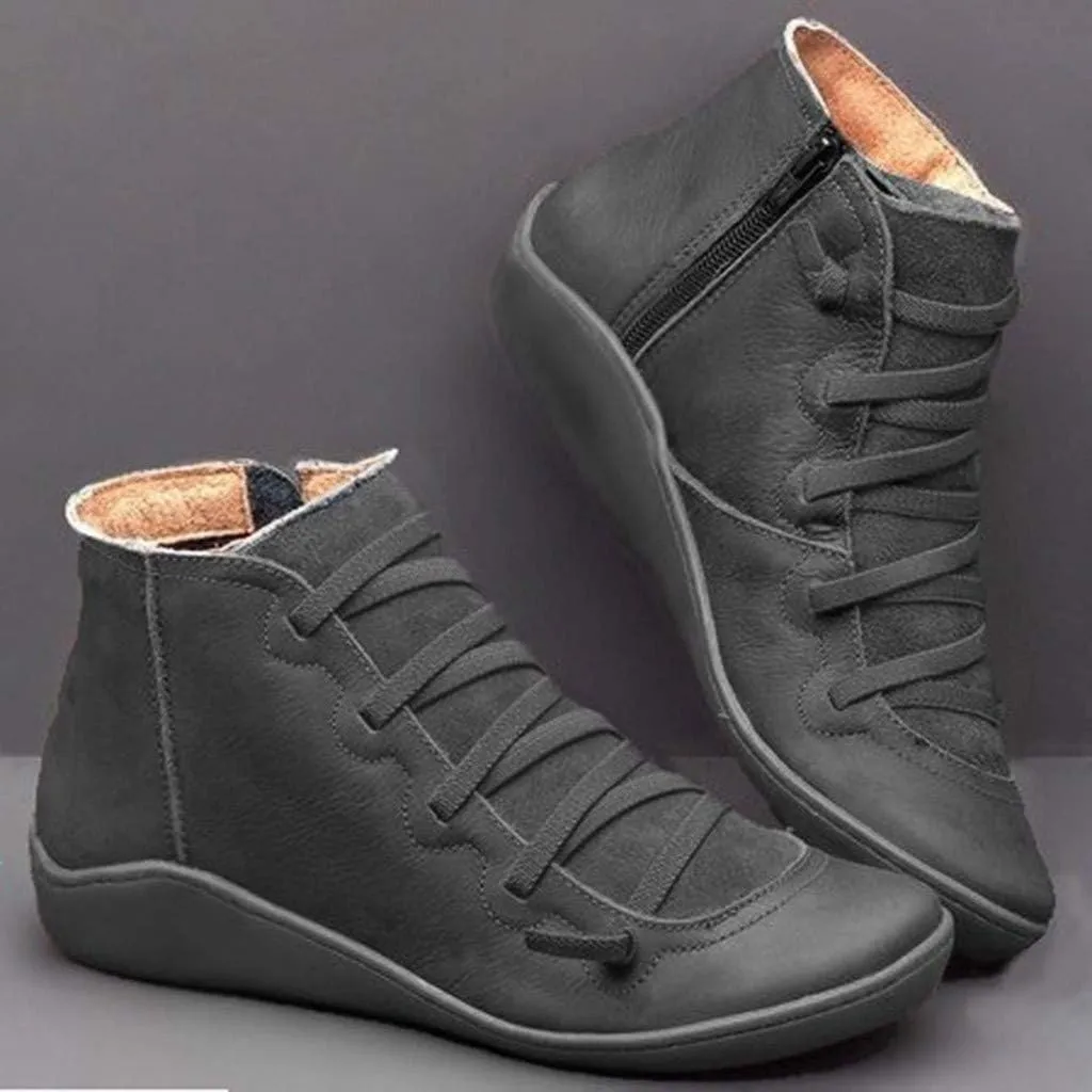 Ankle Booties for Women Flat Heel,Women’s Ankle Boots Fashion Lace Up Side Zip Vintage Booties Low Heel Arch Support