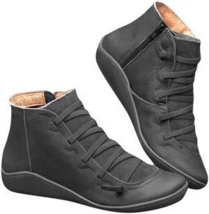 Ankle Booties for Women Flat Heel,Women’s Ankle Boots Fashion Lace Up Side Zip Vintage Booties Low Heel Arch Support