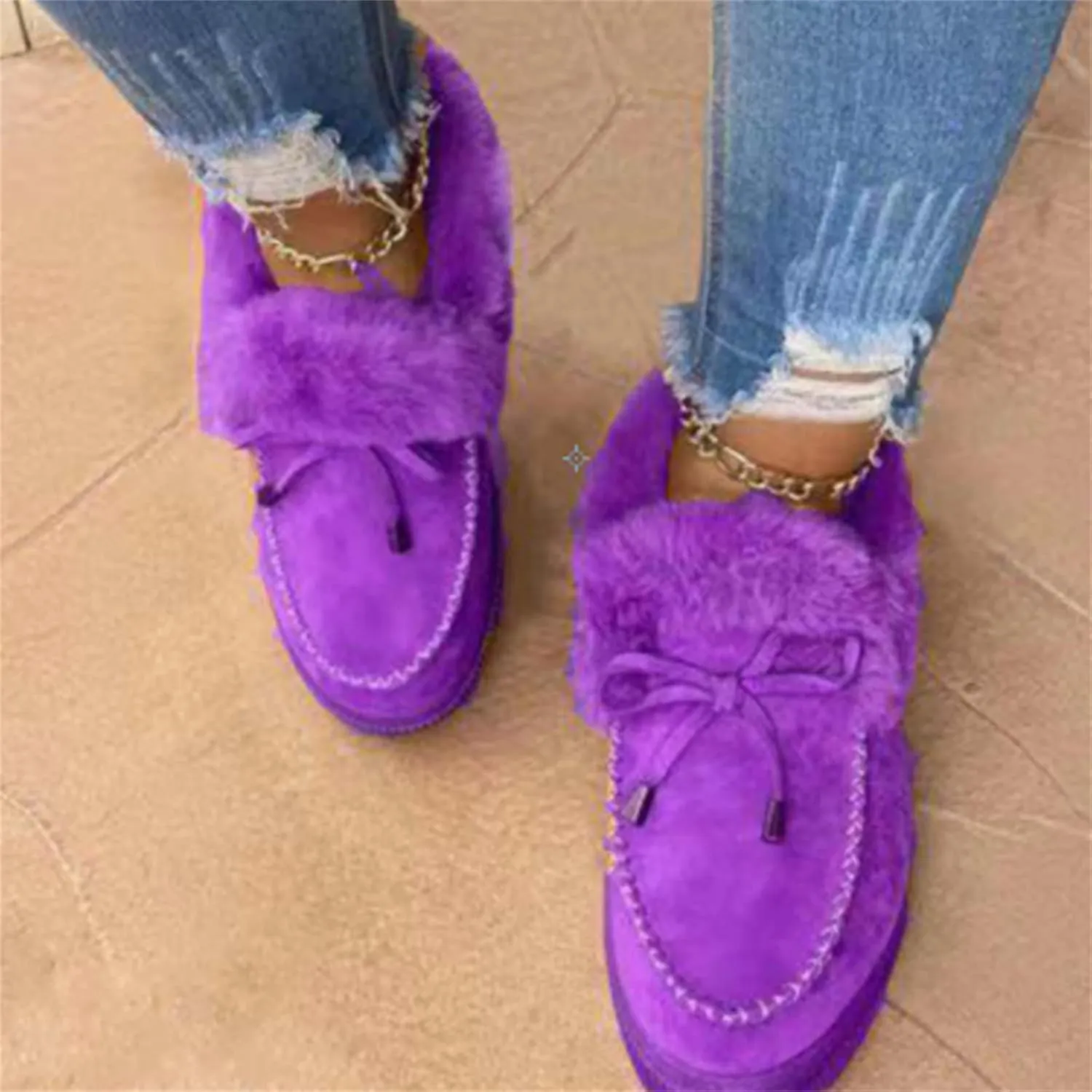 Ankle Boots For Women Comfy Casual Slip-on Warm Loafers Shoes Fur-Lined Comfortable Lightweight Winter Snow Boots