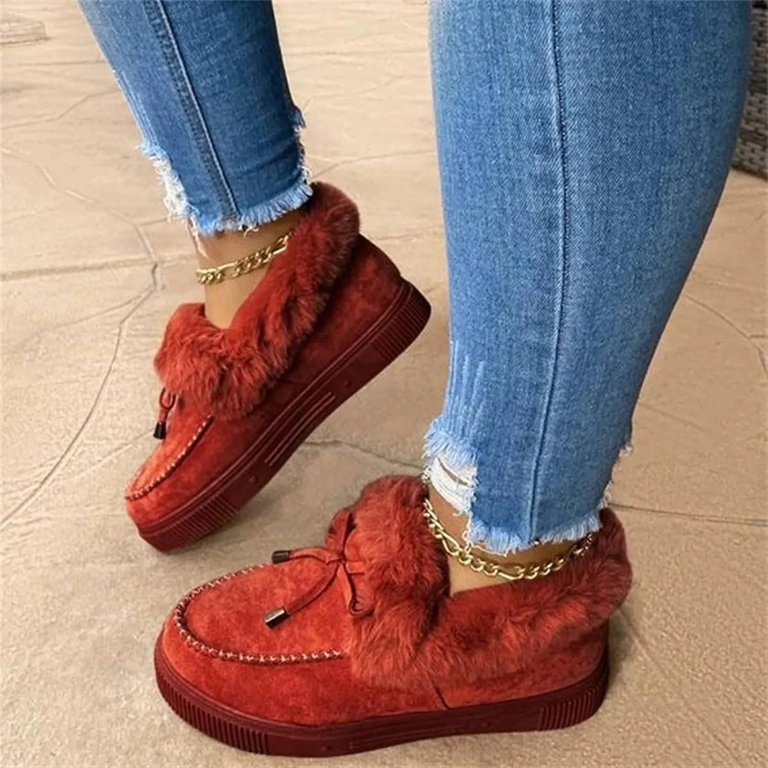 Ankle Boots For Women Comfy Snow Boots Winter Warm Slip On Outdoor Fur Lined Comfortable Fashion Casual Loafers Shoes