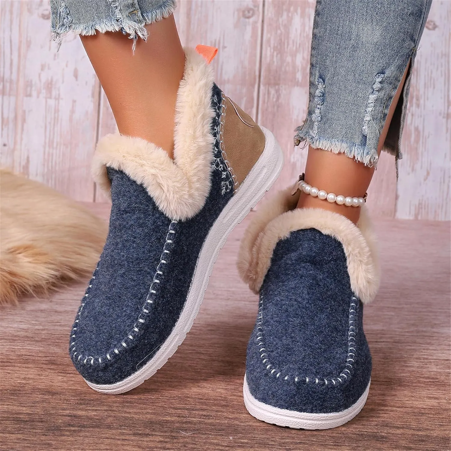 Ankle Boots For Women Comfy Winter Snow Boots Classic Fur Lined Slip On Fashion Casual Warm Comfortable Loafers Shoes