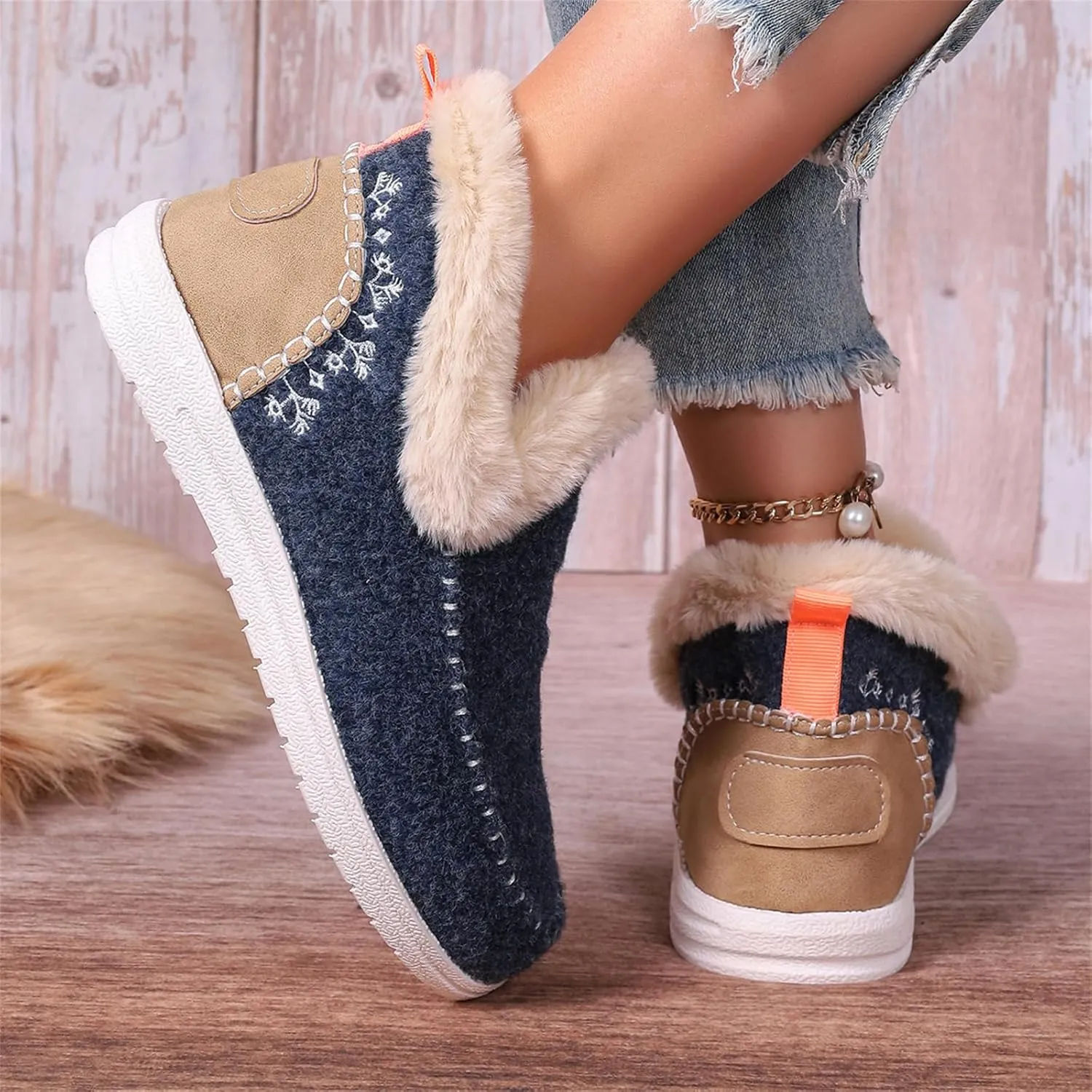 Ankle Boots For Women Comfy Winter Snow Boots Classic Fur Lined Slip On Fashion Casual Warm Comfortable Loafers Shoes