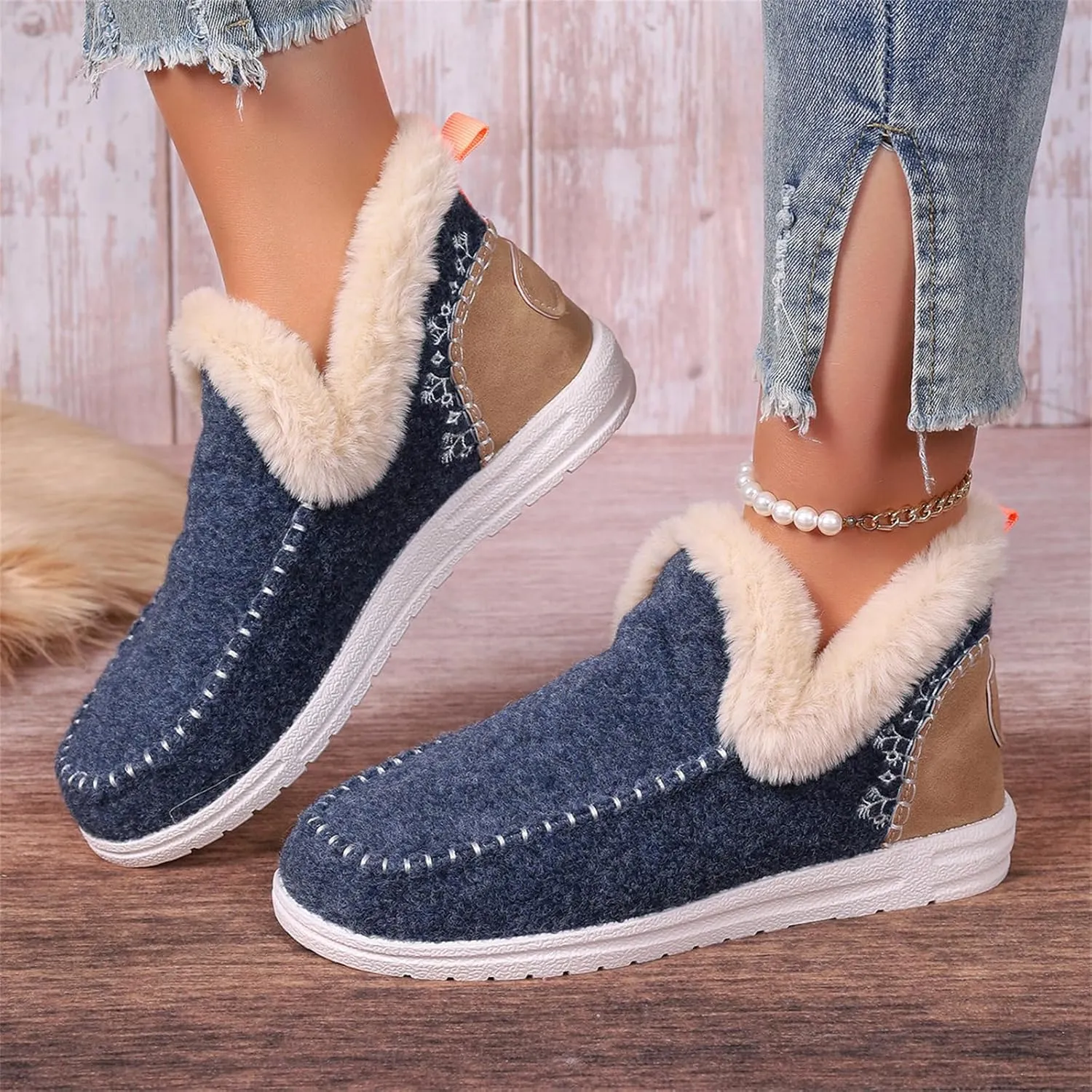 Ankle Boots For Women Comfy Winter Snow Boots Classic Fur Lined Slip On Fashion Casual Warm Comfortable Loafers Shoes