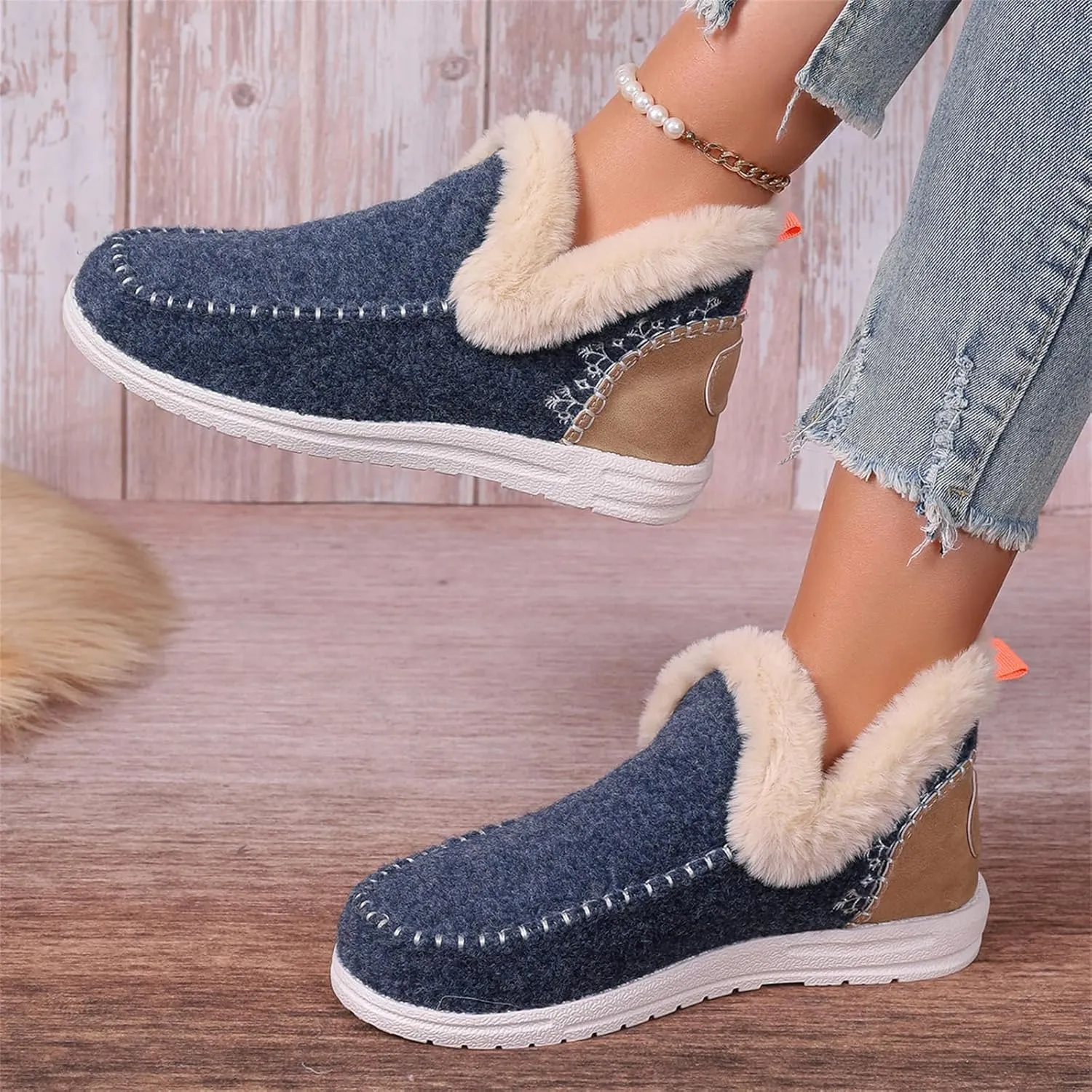 Ankle Boots For Women Comfy Winter Snow Boots Classic Fur Lined Slip On Fashion Casual Warm Comfortable Loafers Shoes