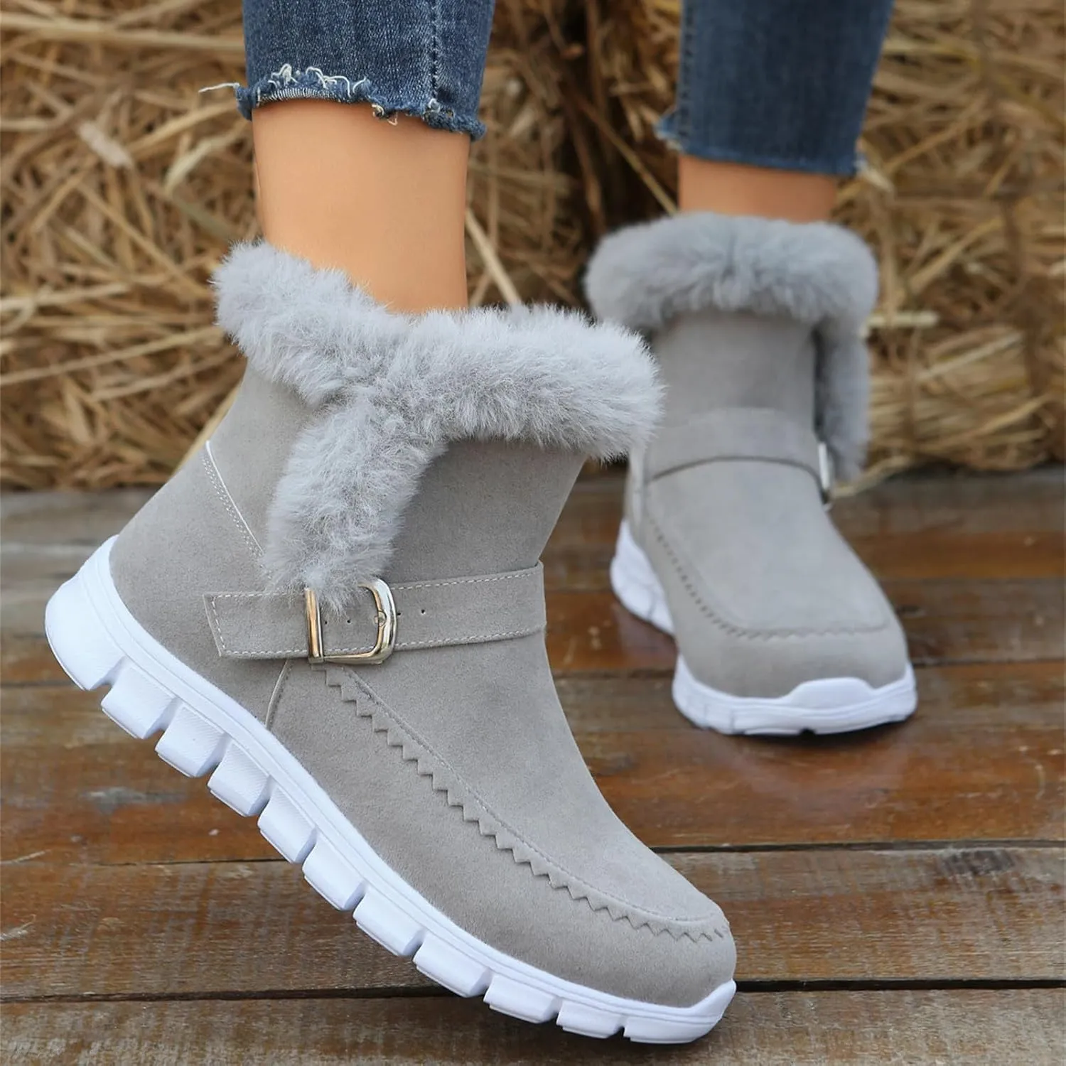 Ankle Boots For Women Comfy Winter Snow Boots Slip on Fur Lined Cold Weather Warm Comfortable Outdoor Loafers Shoes