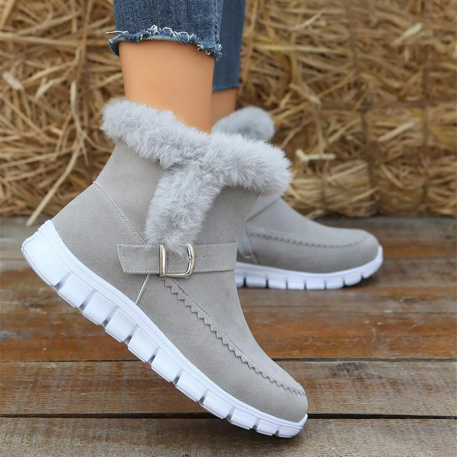 Ankle Boots For Women Comfy Winter Snow Boots Slip on Fur Lined Cold Weather Warm Comfortable Outdoor Loafers Shoes