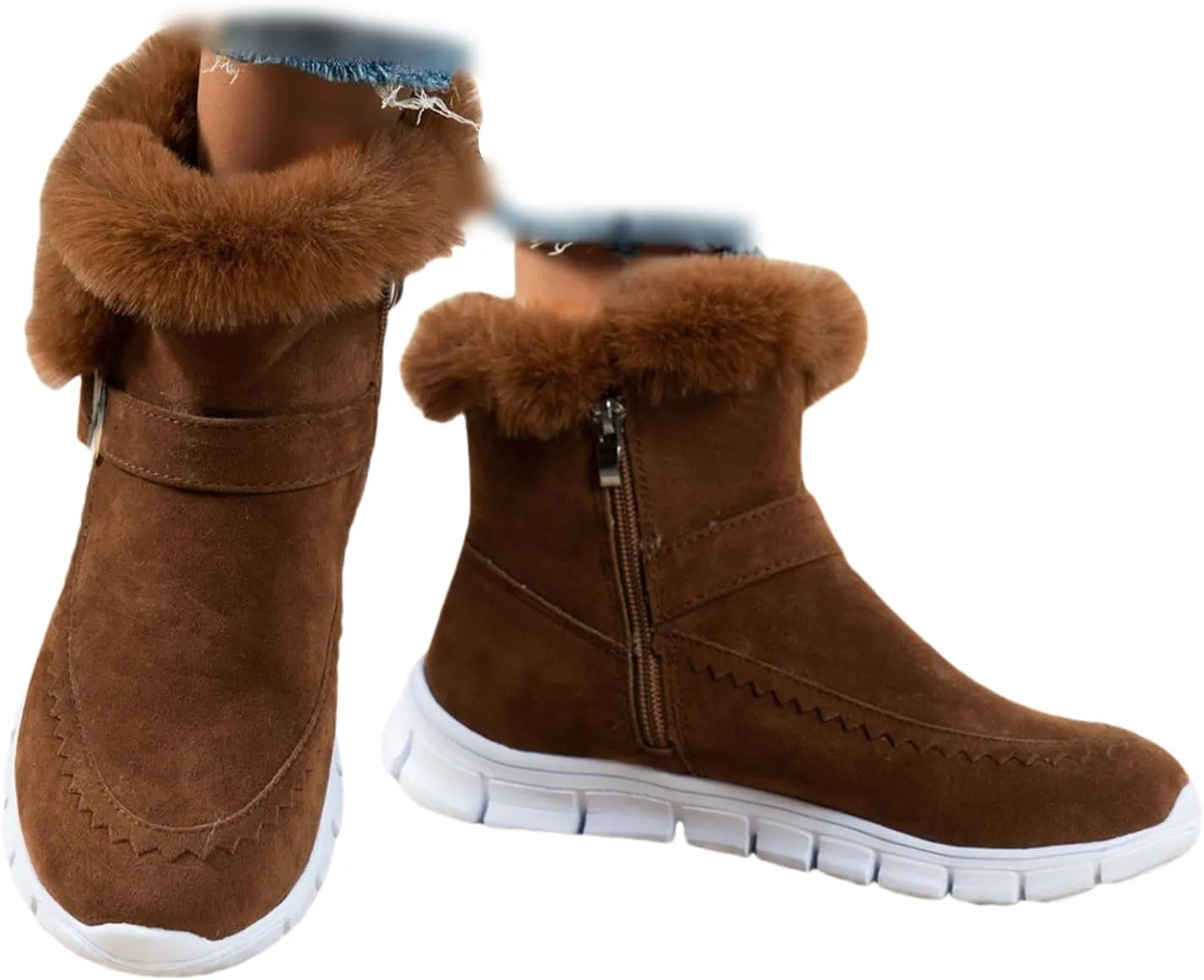 Ankle Boots For Women Comfy Winter Snow Boots Slip on Fur Lined Cold Weather Warm Comfortable Outdoor Loafers Shoes