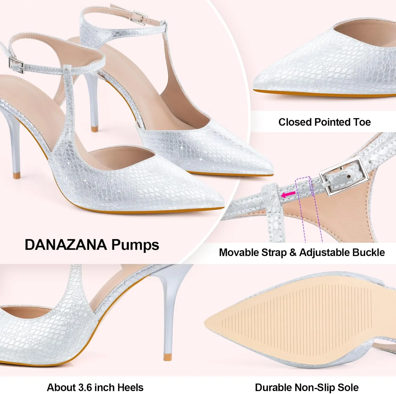 Ankle Strap Heels Womens Closed Pointed Toe Pumps Buckle Slingback Heel Comfortable Dress Kitten Heels Sandals for Office Wedding Party Size 6-10