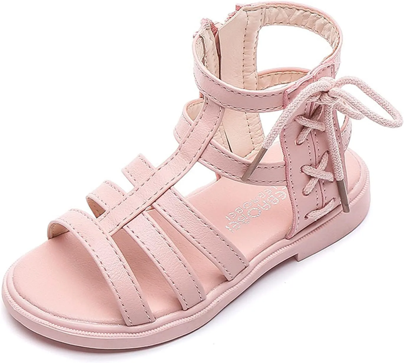 Baby Girls Leather T-Strap Gl𝐚diator Sandals Soft Breathable P𝐞ep Toe Ankle Strap Shoes Toddler Kids Side Zip Sandals