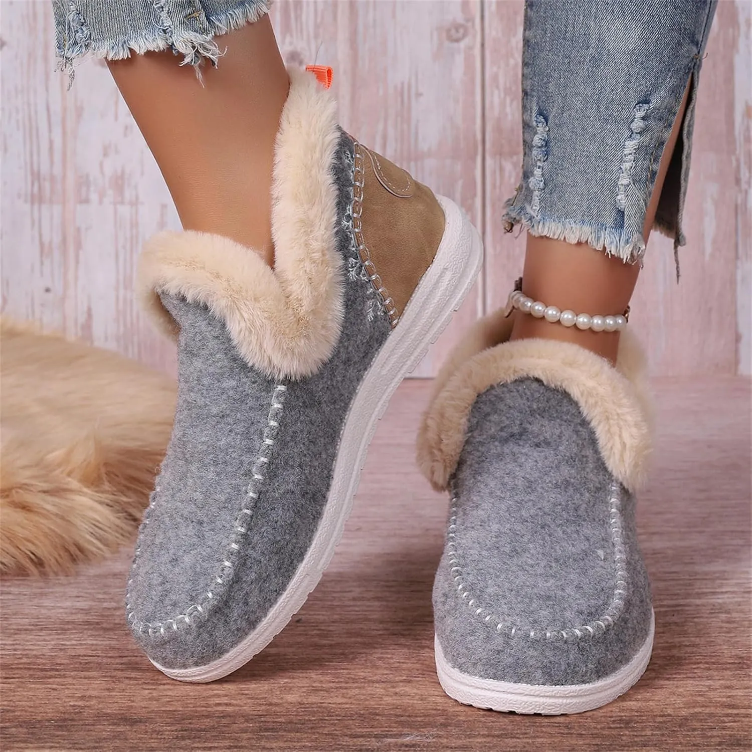 Boots For Women Ankle Booties Dressy Warm Snow Winter Boots Flat Silp On Comfortable Casual Fashion Loafers Shoes