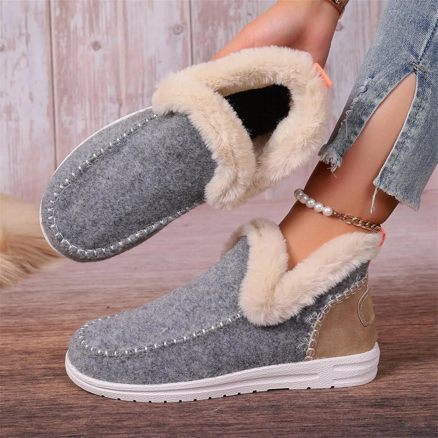 Boots For Women Ankle Booties Dressy Warm Snow Winter Boots Flat Silp On Comfortable Casual Fashion Loafers Shoes