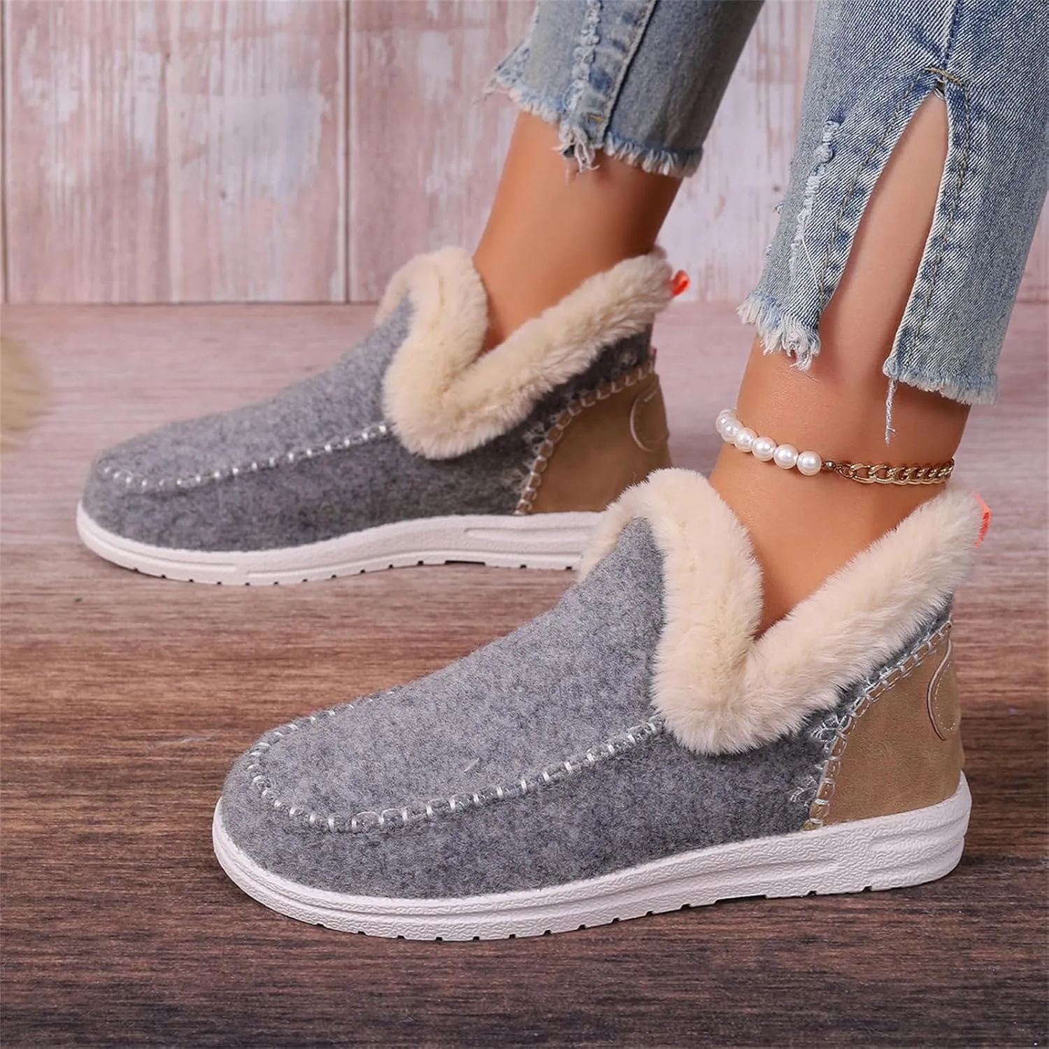 Boots For Women Ankle Booties Dressy Warm Snow Winter Boots Flat Silp On Comfortable Casual Fashion Loafers Shoes