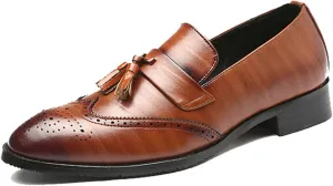 ByErz Men Loafers Classic Leather Business Foraml Dress Office Casual Slip on Brogue Shoes with Tassel