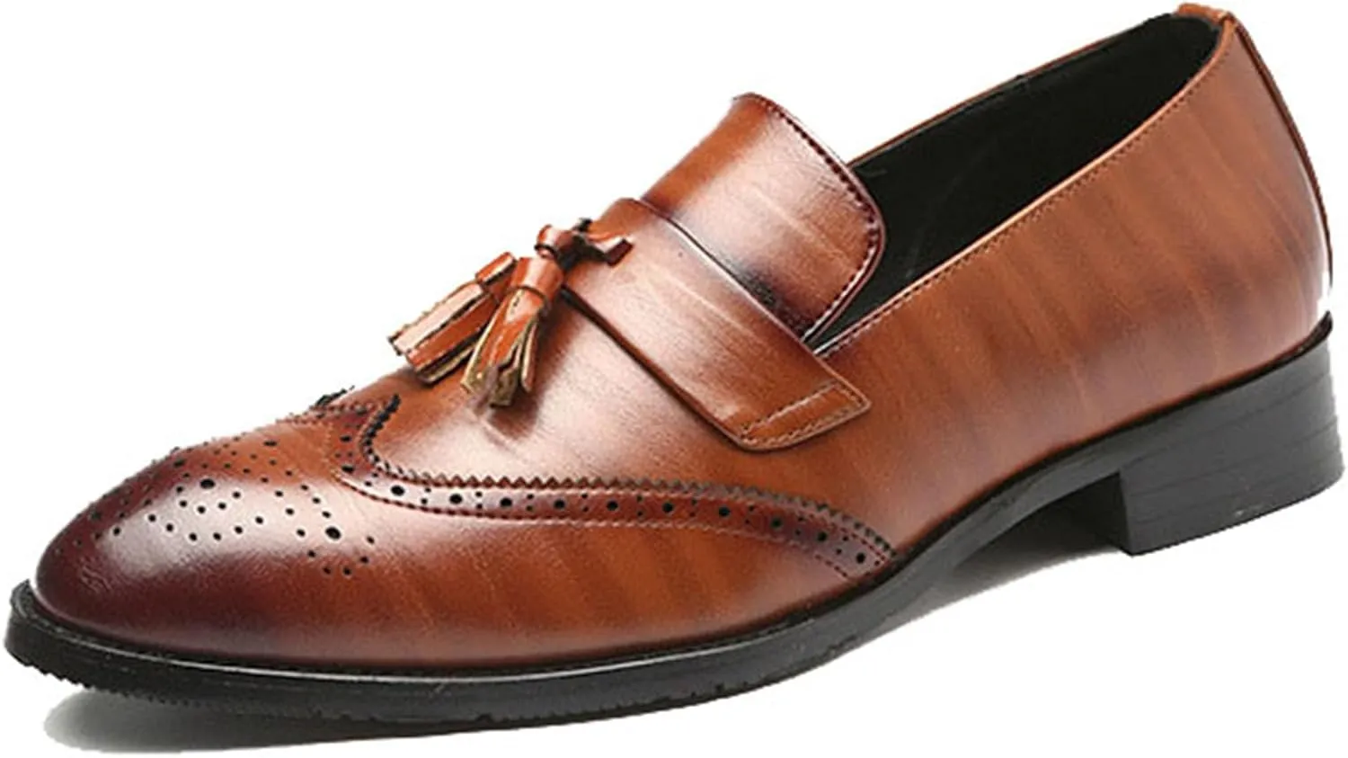 ByErz Men Loafers Classic Leather Business Foraml Dress Office Casual Slip on Brogue Shoes with Tassel