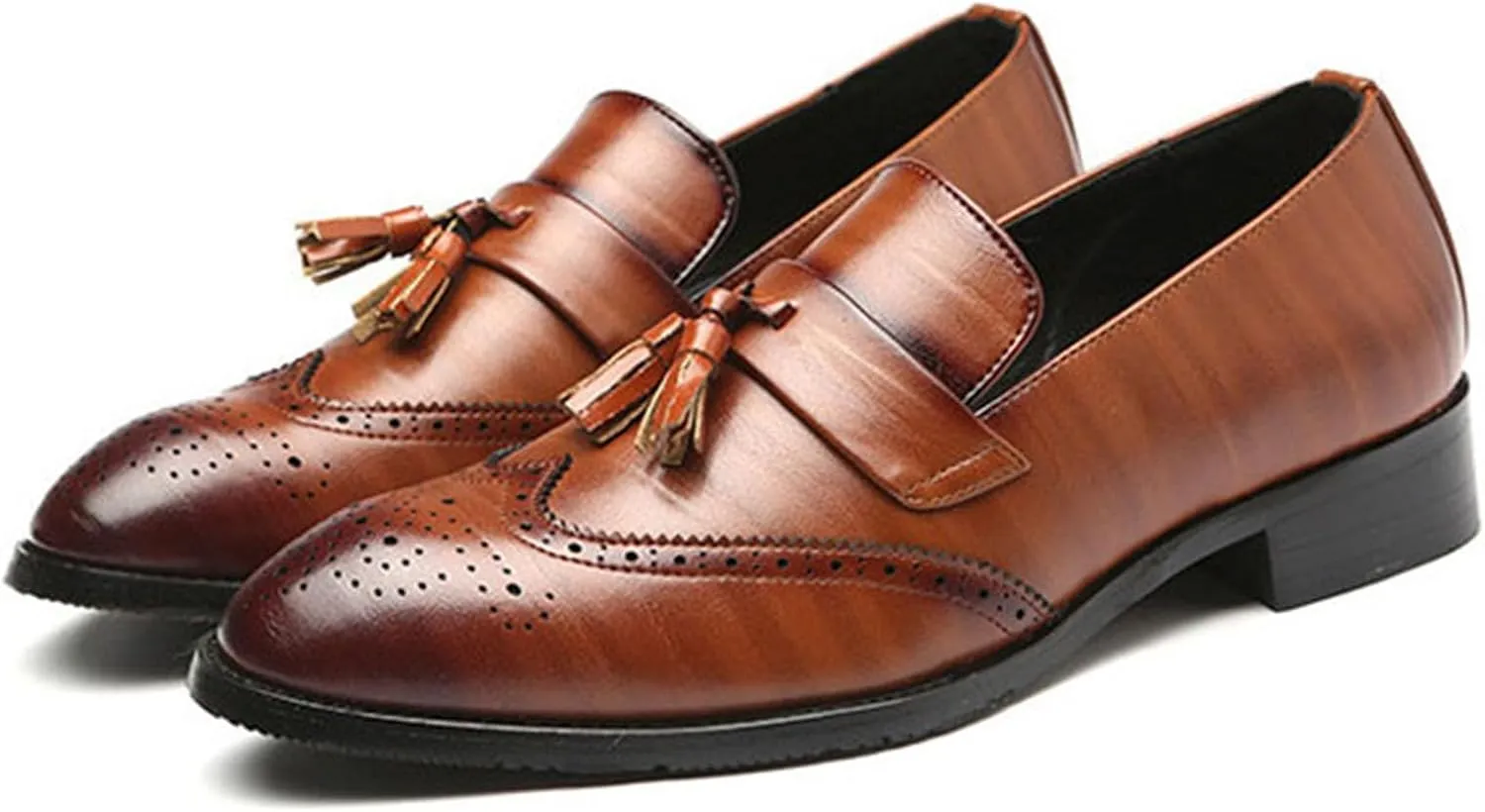 ByErz Men Loafers Classic Leather Business Foraml Dress Office Casual Slip on Brogue Shoes with Tassel