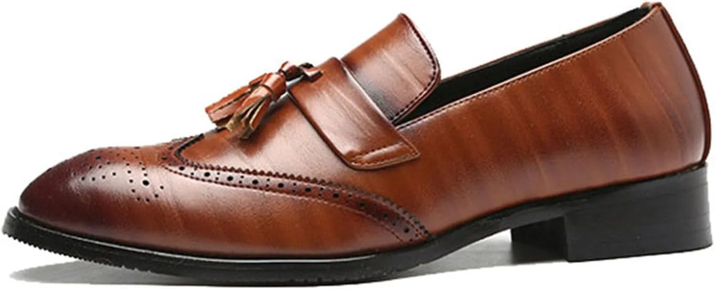 ByErz Men Loafers Classic Leather Business Foraml Dress Office Casual Slip on Brogue Shoes with Tassel