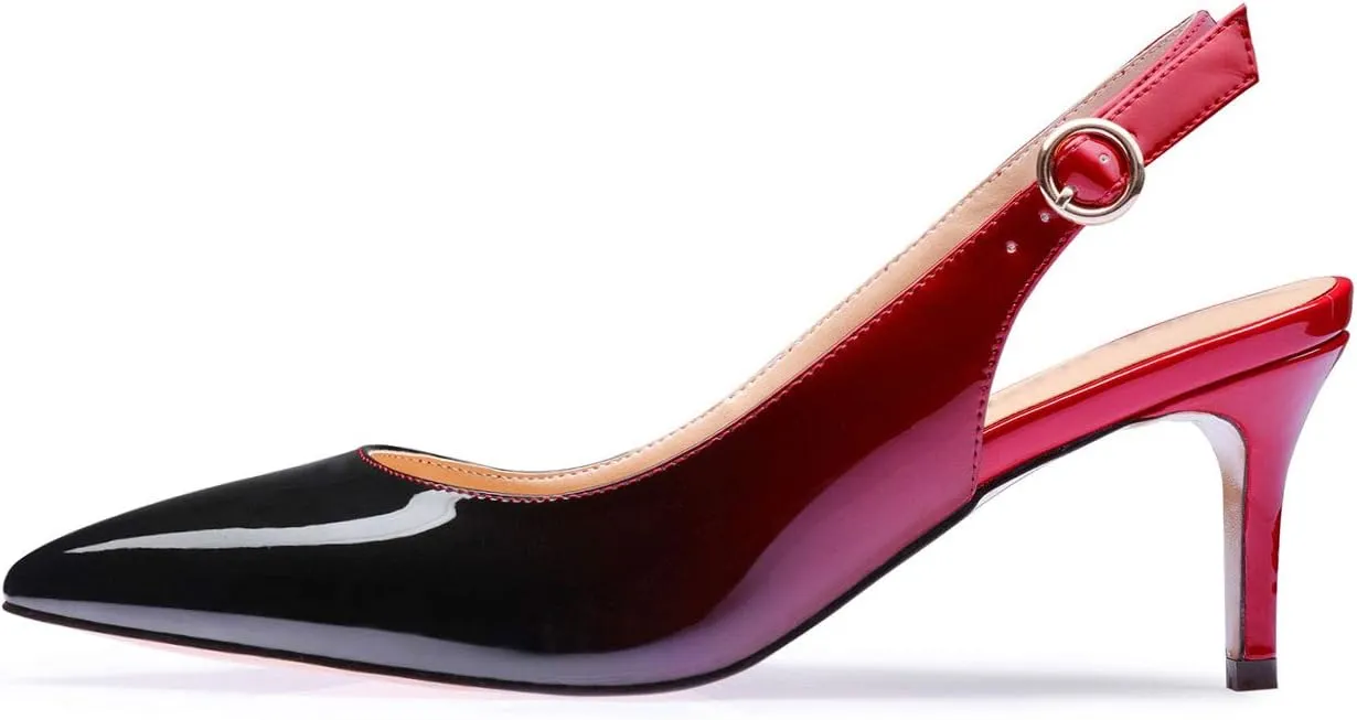 Castamere Womens Slingback Kitten Heels Ankle Strap Pumps Pointed Toe Sandals with Buckle 6.5CM Heels
