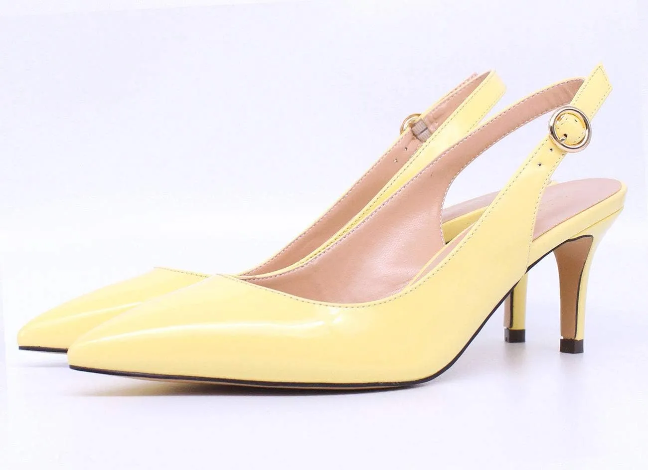 Castamere Womens Slingback Kitten Heels Ankle Strap Pumps Pointed Toe Sandals with Buckle 6.5CM Heels