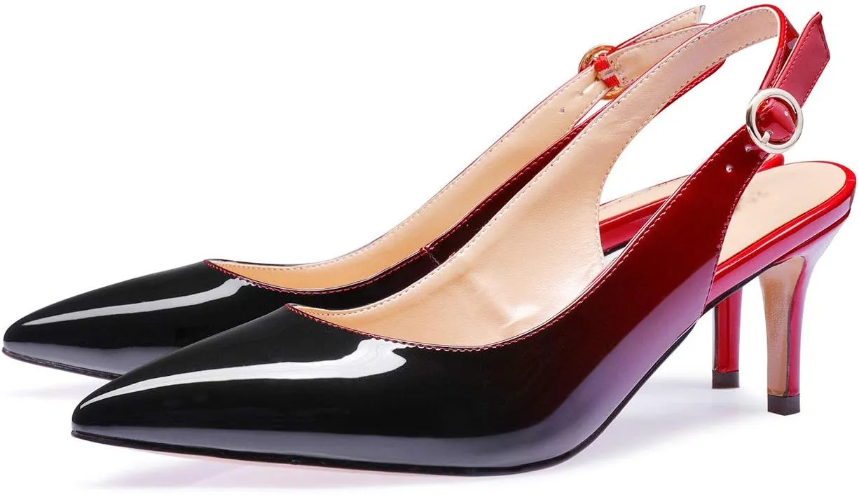 Castamere Womens Slingback Kitten Heels Ankle Strap Pumps Pointed Toe Sandals with Buckle 6.5CM Heels