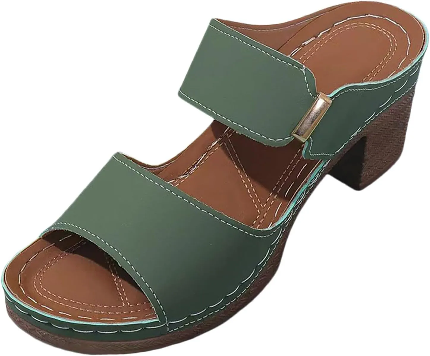 Chunky Heels for Women Casual Backless Open Toe Ankle Strap Heels Sandals Summer Comfortable Slip-on Slippers Wedding Party Shoes