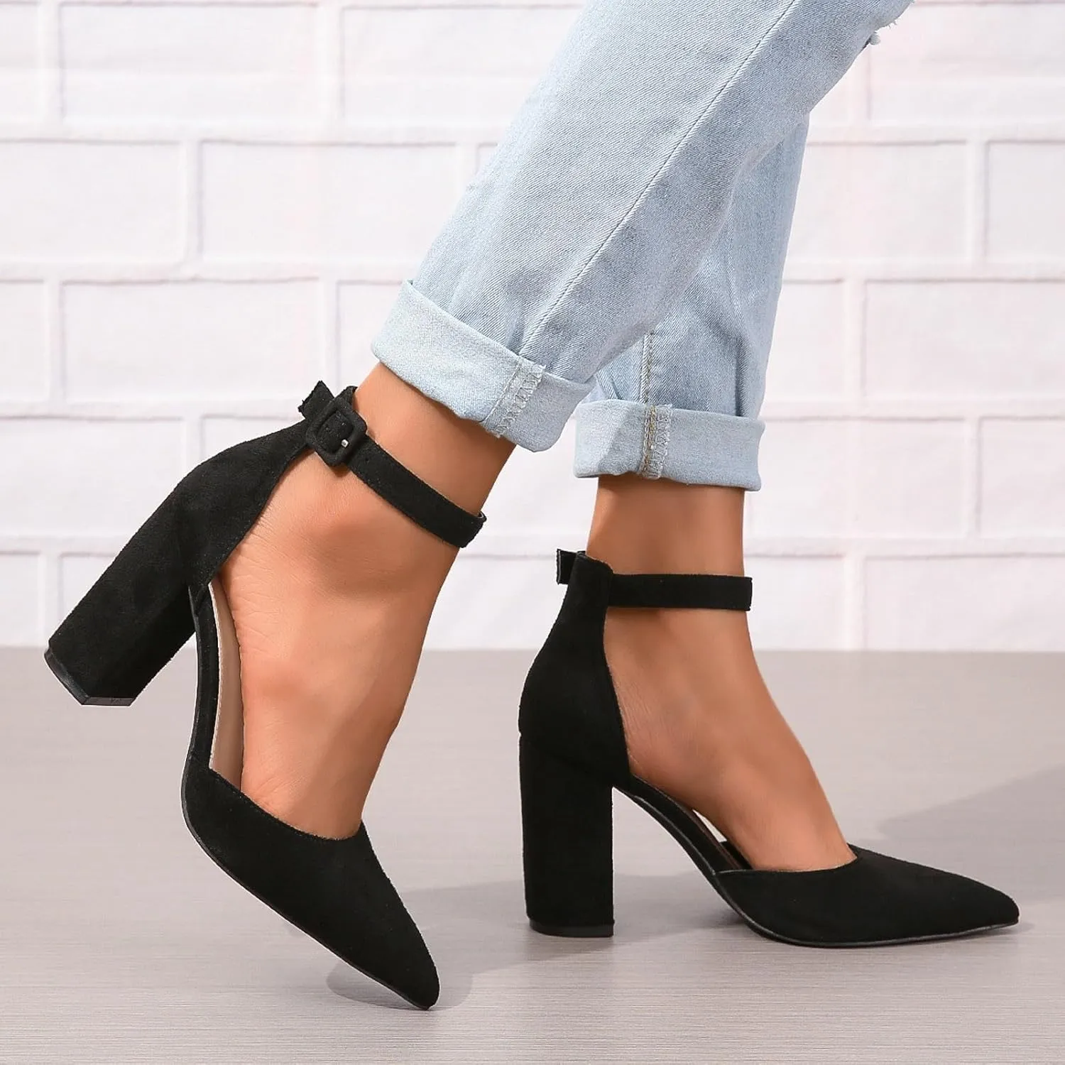 Chunky Heels for Women Closed Toe Block Wedding Pumps Shoes Bridal High Heel Buckle Dress Shoes Ankle Strap