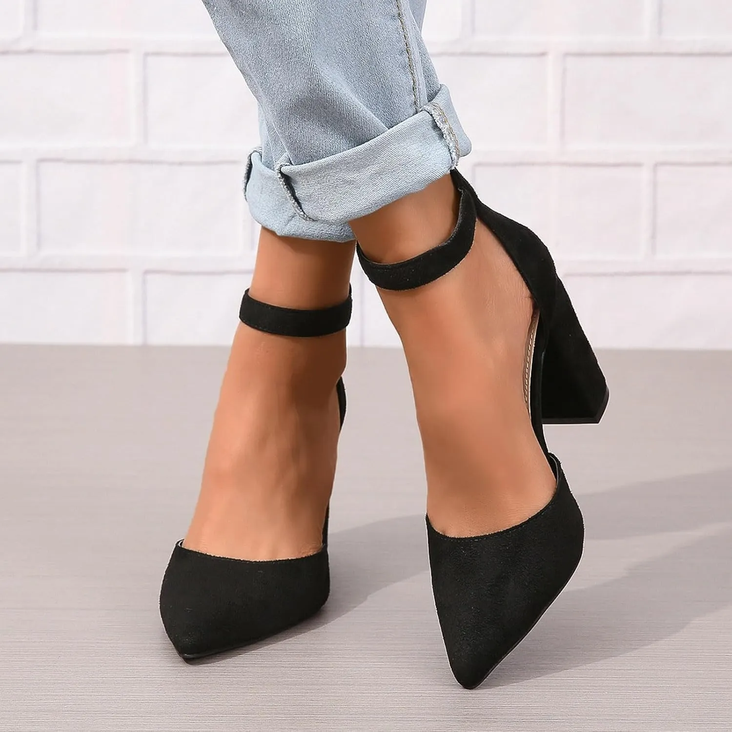 Chunky Heels for Women Closed Toe Block Wedding Pumps Shoes Bridal High Heel Buckle Dress Shoes Ankle Strap