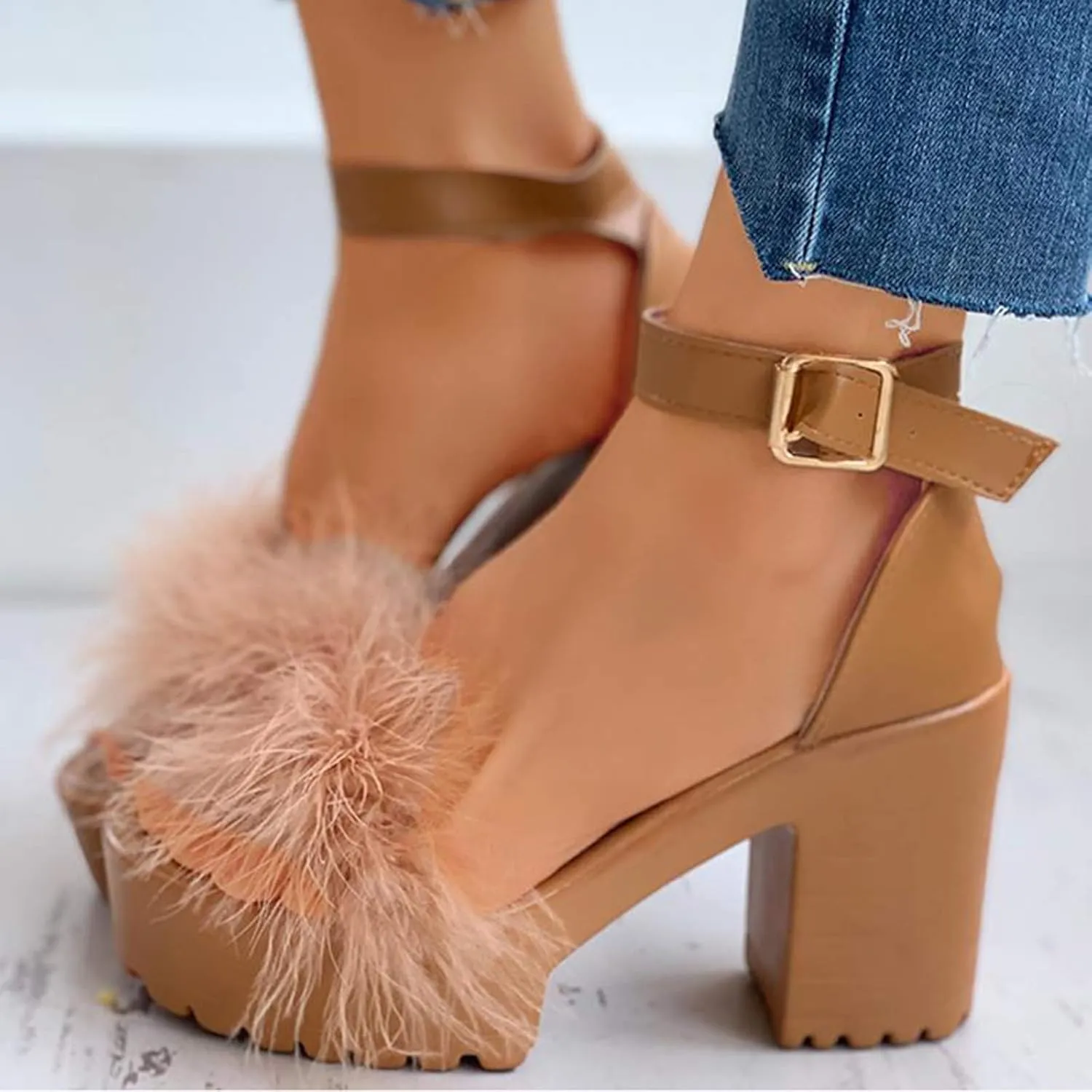 Chunky Heels for Women Platform High Heel Sandals Open Toe Block Heels Shoes Ankle Strap Dress Wedding Party Pumps Shoes