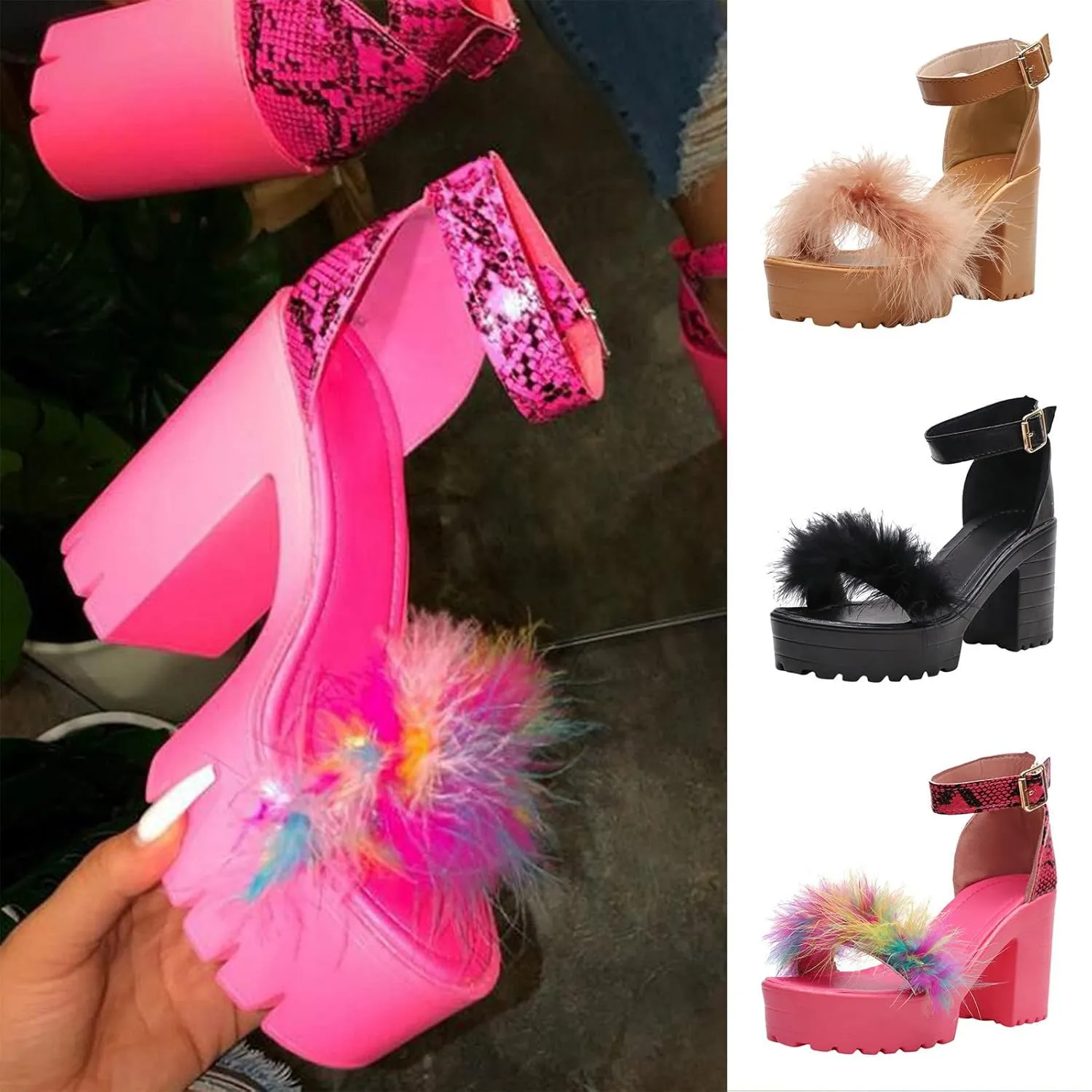 Chunky Heels for Women Platform High Heel Sandals Open Toe Block Heels Shoes Ankle Strap Dress Wedding Party Pumps Shoes