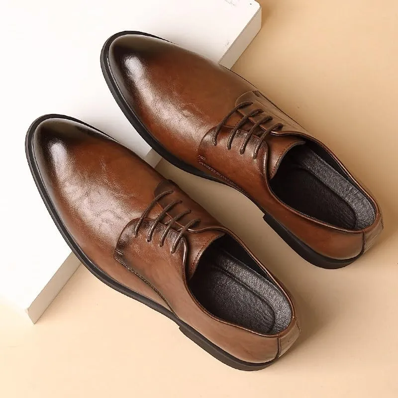 Classic Men's Leather Dress Shoes Fashion Classic Pointed Toe Breathable Oxfords Shoes Non-Slip Softsole Walking Shoes