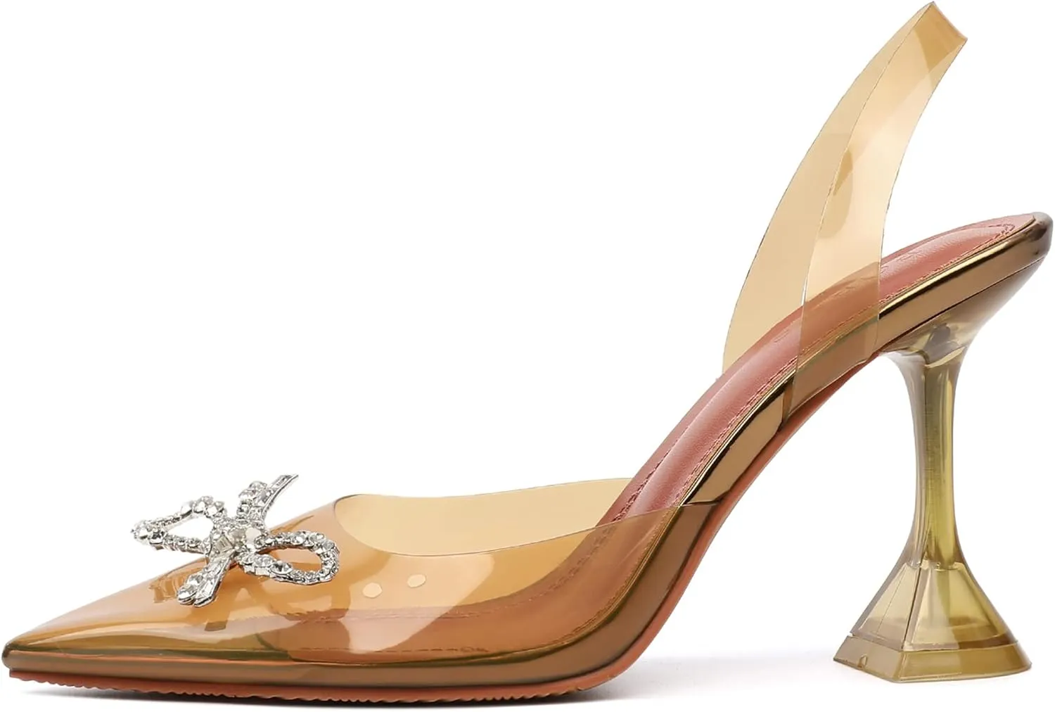 Clear Heels for Women, Rhinestone Bow Heels for Women, Pointed Toe Wedding Heels, Slingback High Heel Sandals