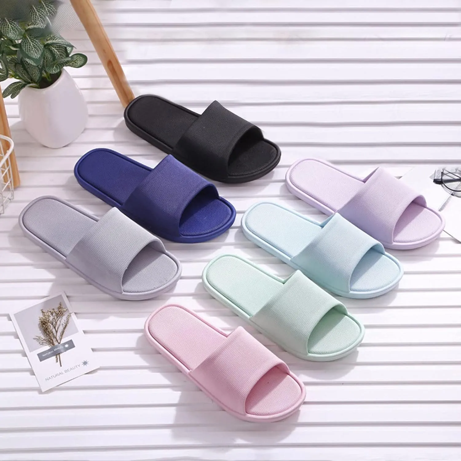 Cloud Slides Mens Quick Drying Shower Slippers with Open Toe Non Slip Summer Bathroom Indoor House Slippers with Drain Holes