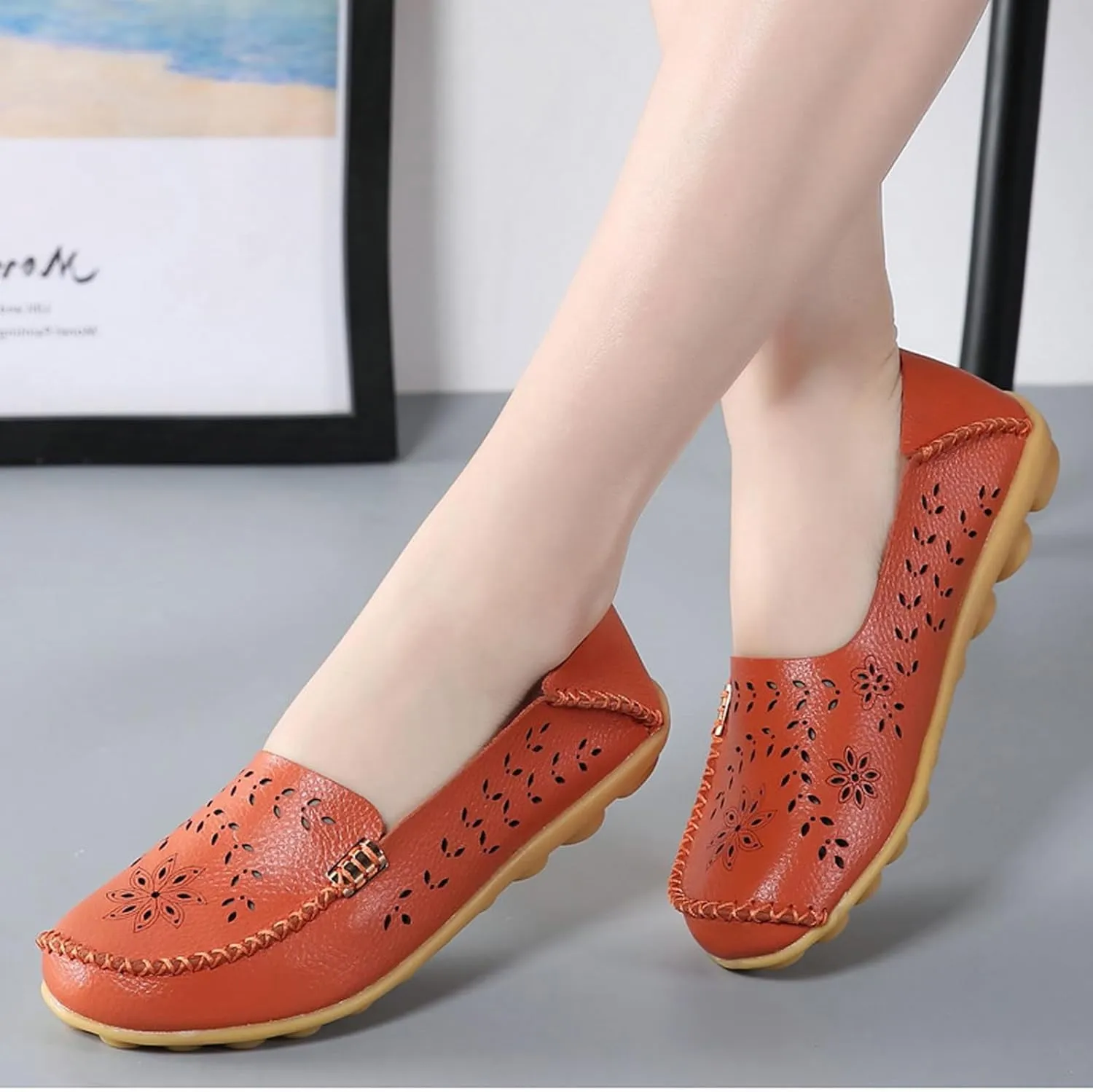 Comfort Loafers for Women Shoes Comfortable Casual Walking Boat Shoes Round Toe Non Slip Sandals Comfort Soft Sole Office Flat Loafer Cute Leather Walking Shoe