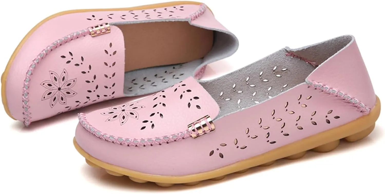 Comfort Loafers for Women Shoes Comfortable Casual Walking Boat Shoes Round Toe Non Slip Sandals Comfort Soft Sole Office Flat Loafer Cute Leather Walking Shoe