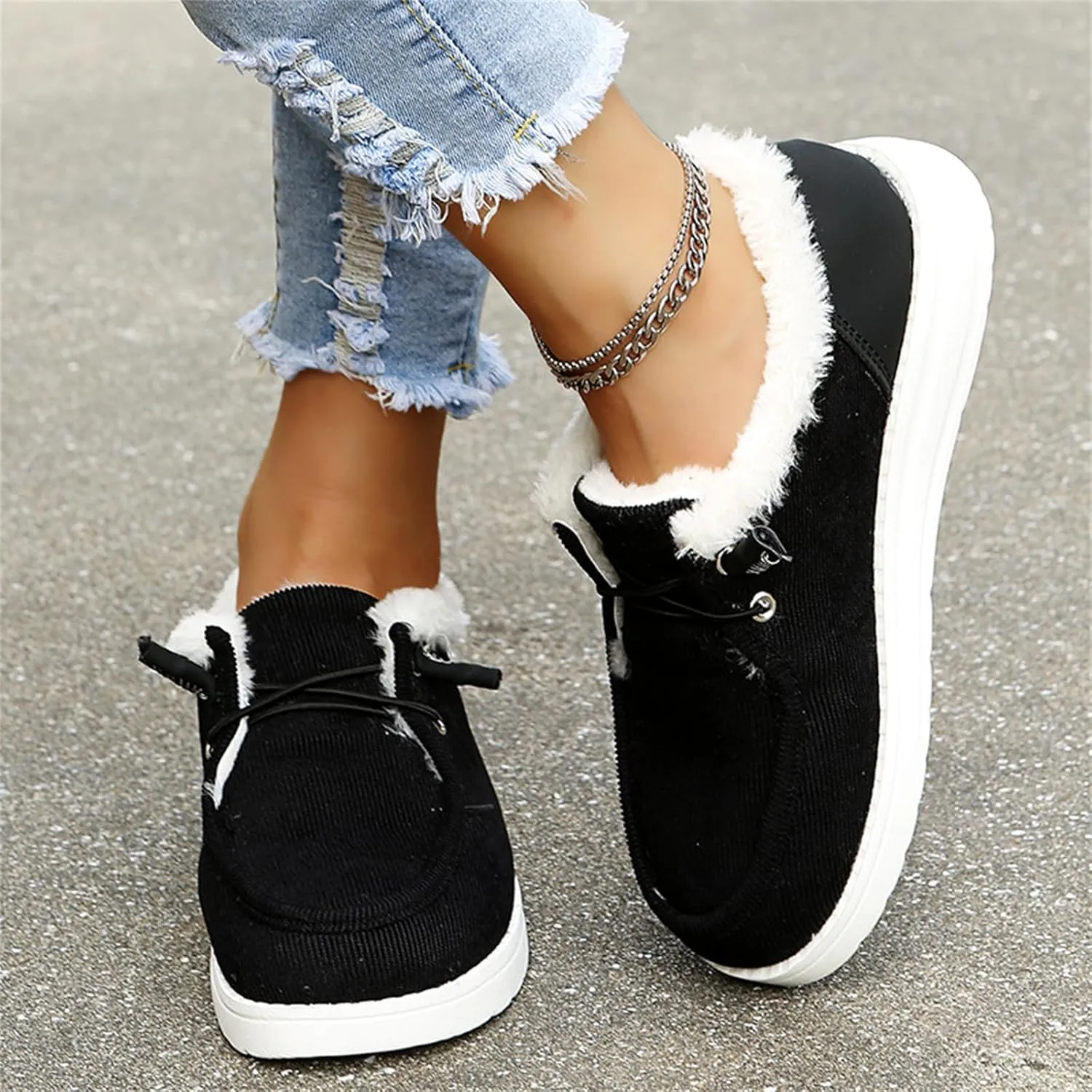 Cute Winter Boots For Women Fashion Snow Boots with Fur Lined Warm Slip On Casual Fuzzy Loafers Shoes Ankle Booties