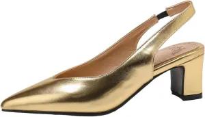 DINTAHA Pointed Toe Slingback Heels Block Low Heel Pumps Metallic Heels Wedding Party Shoes