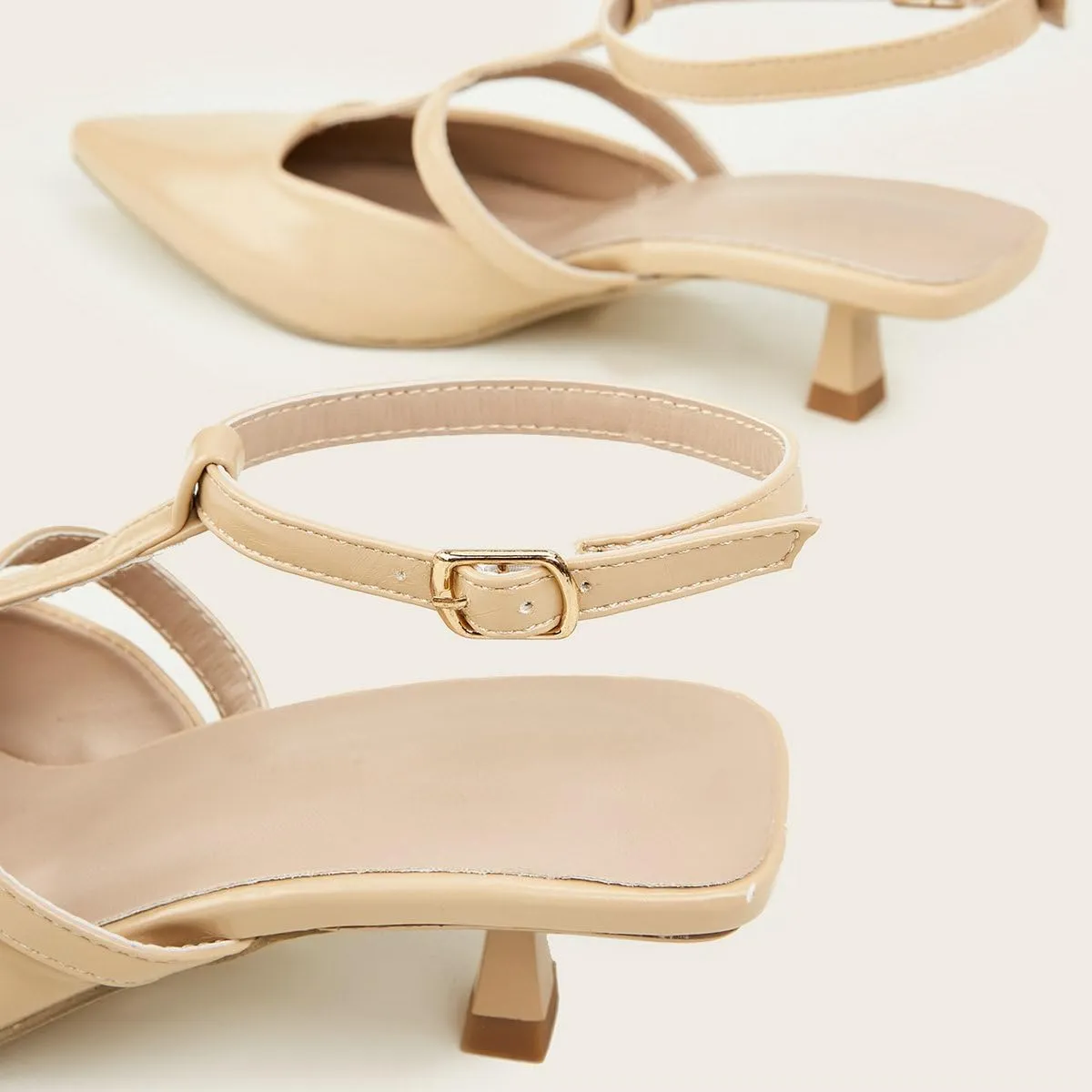 DINTAHA Pointed Toe Slingback Kitten Heels,T Strap Mary Janes for Women,Womens Low Heel Dress Shoes