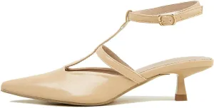 DINTAHA Pointed Toe Slingback Kitten Heels,T Strap Mary Janes for Women,Womens Low Heel Dress Shoes
