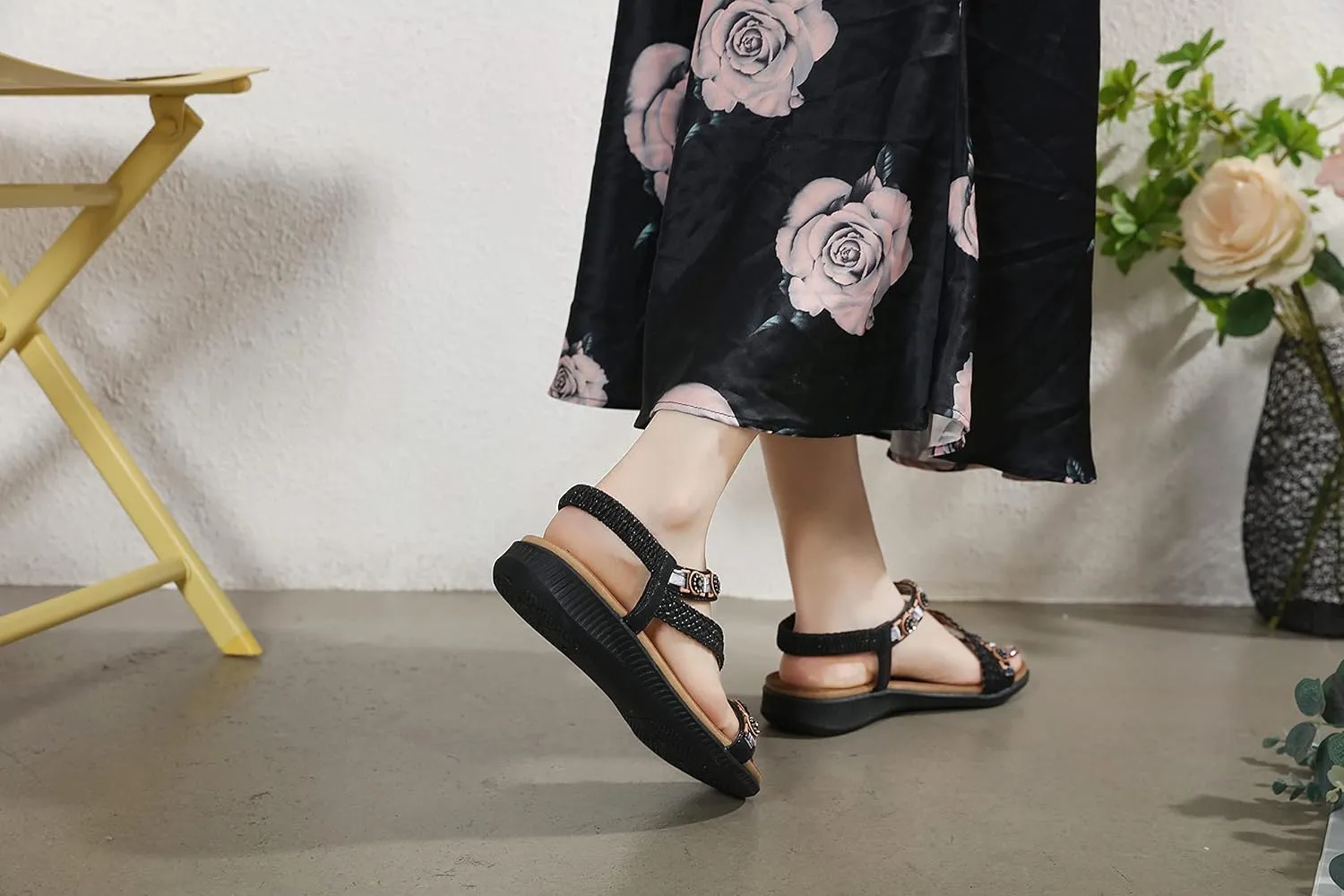 DKCHENH Women's Summer Sandals Beach Wedge Sandals Casual Comfort Flat Sandals.