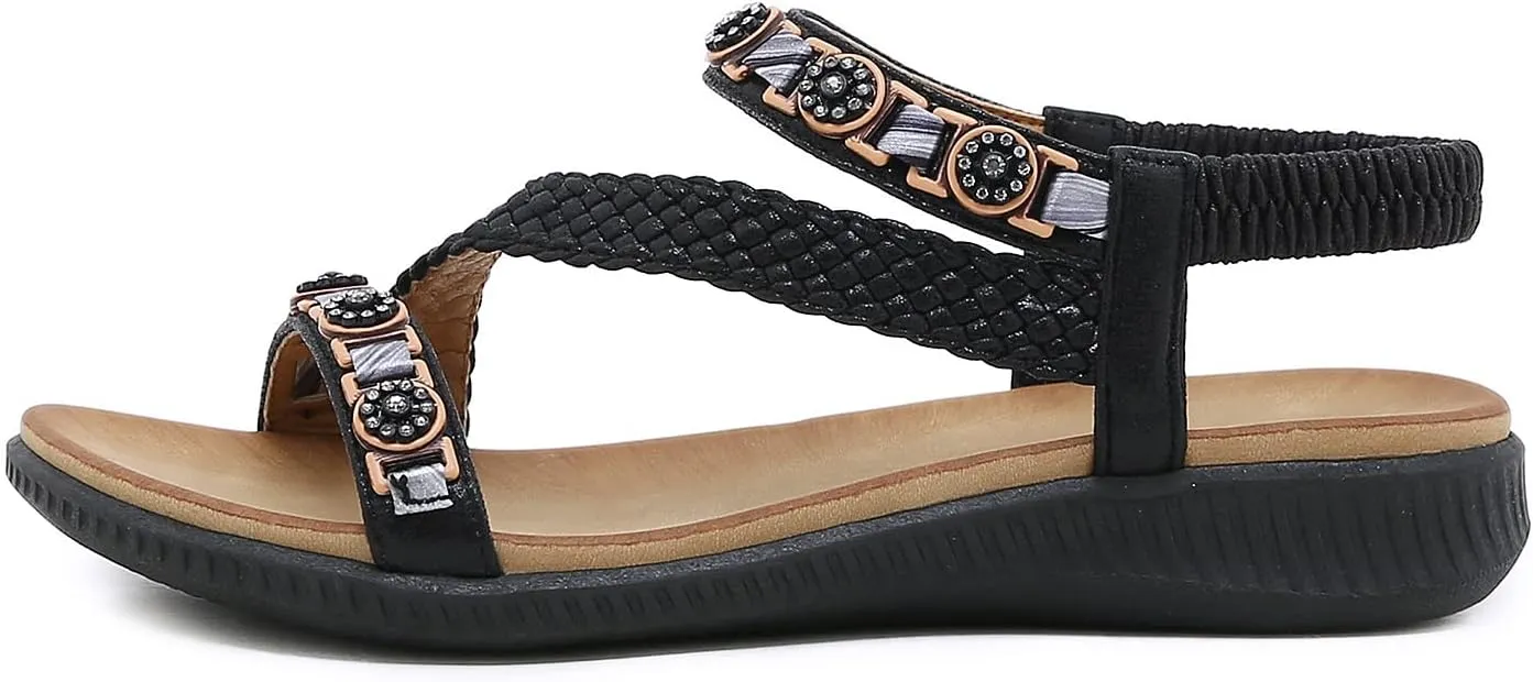 DKCHENH Women's Summer Sandals Beach Wedge Sandals Casual Comfort Flat Sandals.