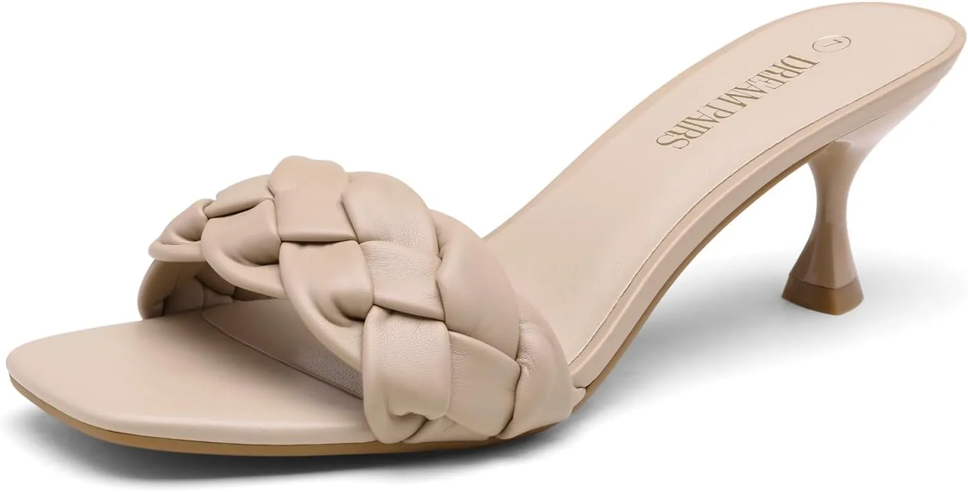 DREAM PAIRS Women’s Stilettos Heels Open Square Toe Comfort Low Kitten Heels Sexy Dress Pumps Sandals Evening Party Prom Dance Shoes