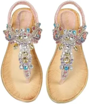Duo Mei Zu Women Comfort Wedge Strappy Sandals with Slope Comfort Wedge，Shoes Flower Pattern Rhinestone Slope Heel Rubber Outsole Sandals