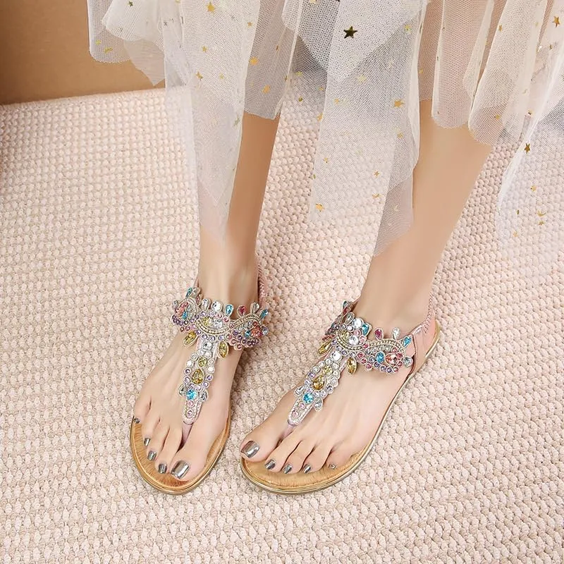 Duo Mei Zu Women Comfort Wedge Strappy Sandals with Slope Comfort Wedge，Shoes Flower Pattern Rhinestone Slope Heel Rubber Outsole Sandals
